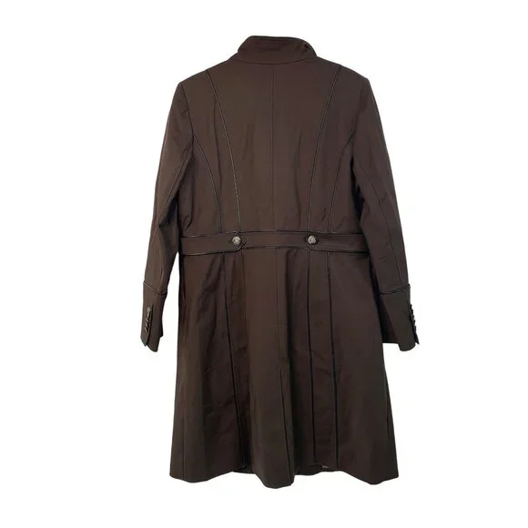 White House Black Market Women's Brown Long Coat XL EUC Button Lined 7246 - Picture 3 of 12